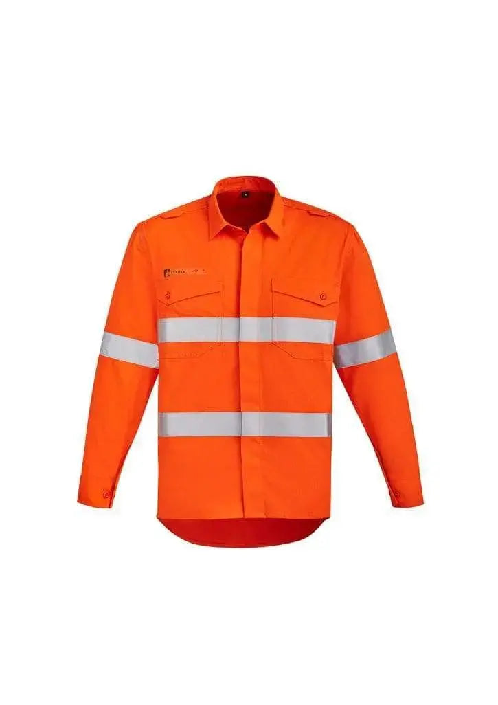 SYZMIK mens oranhe hrc-2 hoop taped open front spliced shirt zw145 Metro Workwear.